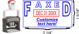 Buy a "FAXED" custom date stamp with rotating month, date and year bands. Self-inking stamp with space for customizable text below date.