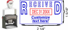 Buy a "RECEIVED" custom date stamp with rotating month, date and year bands. Self-inking stamp with space for customizable text below date.