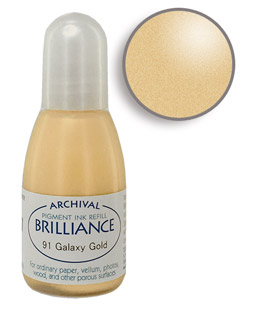 Order a 1/2 oz. bottle of refill ink for a Brilliance Metallic Galaxy Gold stamp pad.
