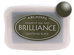 Order a Brilliance Metallic lightning black stamp pad.  Vibrant, non-toxic, water-soluble pigment ink.
