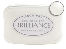 Order a Brilliance Metallic moonlight white stamp pad.  Vibrant, non-toxic, water-soluble pigment ink.