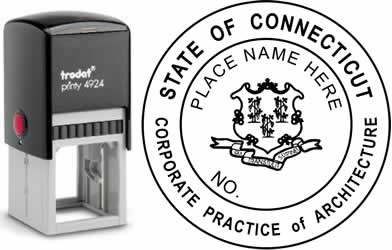 Customize and order a Connecticut corporate architect stamp online! Personalize, preview instantly, meets all requirements for Connecticut professional corporate architects, self-inking stamp with ink refills available. No minimums, fast turnaround, quali