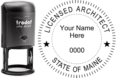 Customize and order an Maine Architect stamp online! Personalize, preview instantly, meets all requirements for Maine professional architects, self-inking stamp with ink refills available. No minimums, fast turnaround, quality guaranteed.