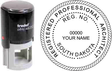 Customize and order an South Dakota Architect stamp online! Personalize, preview instantly, meets all requirements for South Dakota professional architects, self-inking stamp with ink refills available. No minimums, fast turnaround, quality guaranteed.