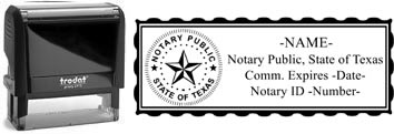 Customize and order a self-inking notary rubber stamp for the state of Texas.  Meets all specifications and requirements for Texas notary stamps.