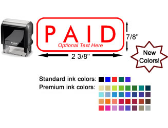 Paid Stamp available in 30+ colors. Self-inking, optional customization, easy ordering, no minimums, quality guaranteed.