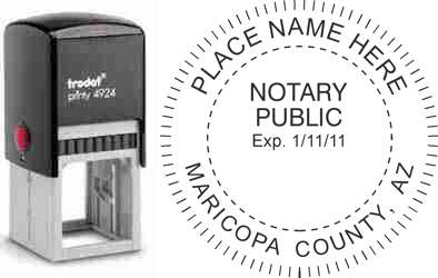 Customize and order a self-inking notary rubber stamp for the state of Arizona.  Meets all specifications and requirements for Arizona notary stamps. No minimums, fast turnaround, quality guaranteed.