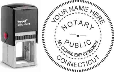 Customize and order a self-inking notary rubber stamp for the state of Connecticut.  Meets all specifications and requirements for a Connecticut notary public. No minimums, fast turnaround, quality guaranteed.