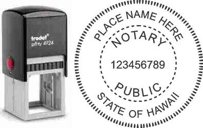 Customize and order a self-inking notary rubber stamp for the state of Hawaii.  Meets all specifications and requirements for Hawaii notary stamps. No minimums, fast turnaround, quality guaranteed.
