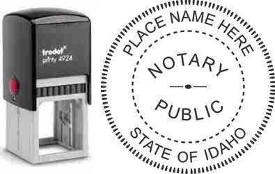Customize and order a self-inking notary rubber stamp for the state of Idaho.  Meets all specifications and requirements for Idaho  notary stamps. No minimums, fast turnaround, quality guaranteed.