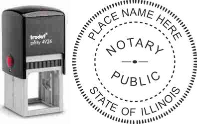 Customize and order a self-inking notary rubber stamp for the state of Illinois.  Meets all specifications and requirements for Illinois notary stamps. No minimums, fast turnaround, quality guaranteed.
