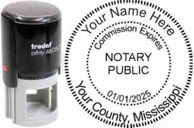 Customize and order a self-inking notary rubber stamp for the state of Vermont.  Meets all specifications and requirements for Mississippi notary stamps. No minimums, fast turnaround, quality guaranteed.