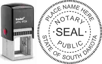 Customize and order a self-inking notary rubber stamp for the state of South Dakota.  Meets all specifications and requirements for South Dakota notary stamps. No minimums, fast turnaround, quality guaranteed.