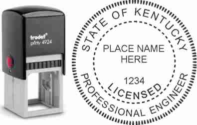 Customize and order a Kentucky PE stamp online! Personalize, preview instantly, meets all requirements for Kentucky professional engineers, self-inking stamp with ink refills available. No minimums, fast turnaround, quality guaranteed.