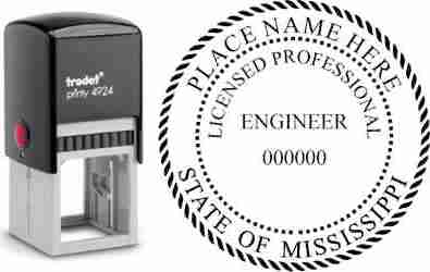 Customize and order a Mississippi PE stamp online! Personalize, preview instantly, meets all requirements for Mississippi professional engineers, self-inking stamp with ink refills available. No minimums, fast turnaround, quality guaranteed.