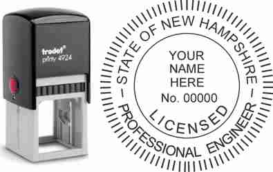 Customize and order a New Hampshire PE stamp online! Personalize, preview instantly, meets all requirements for New Hampshire professional engineers, self-inking stamp with ink refills available. No minimums, fast turnaround, quality guaranteed.