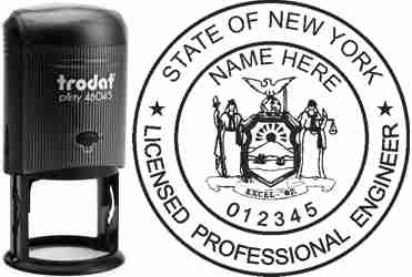 Customize and order a New York PE stamp online! Personalize, preview instantly, meets all requirements for New York professional engineers, self-inking stamp with ink refills available. No minimums, fast turnaround, quality guaranteed.