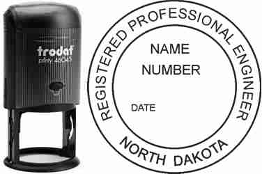 Customize and order a North Dakota PE stamp online! Personalize, preview instantly, meets all requirements for North Dakota professional engineers, self-inking stamp with ink refills available. No minimums, fast turnaround, quality guaranteed.